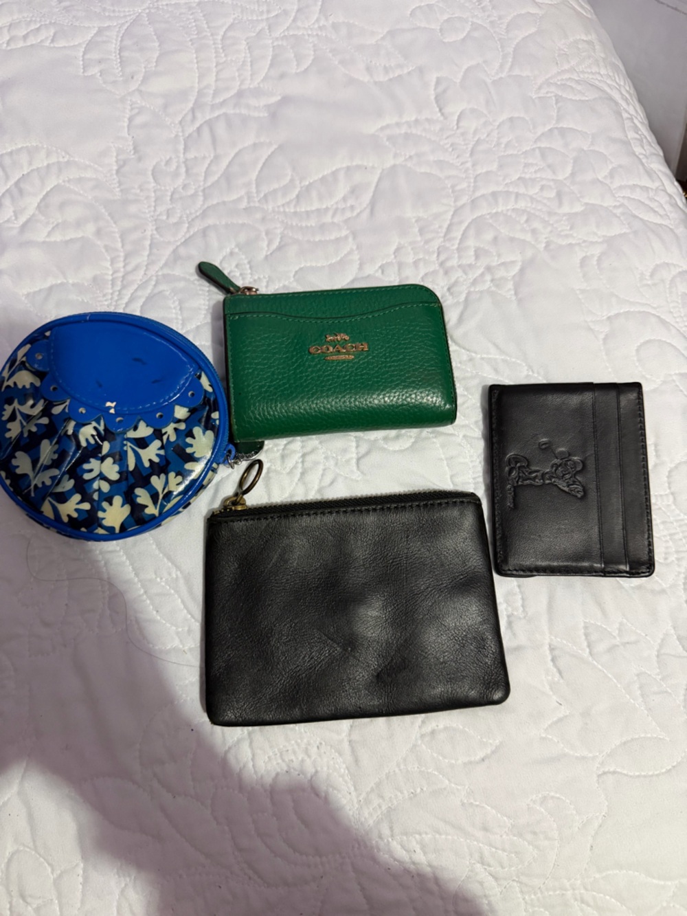 Coach Green Leather Zip Card Case and Black Leather Accessories Set